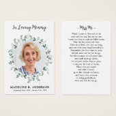 Carte de prière funéraire Photo Mémorial de la Sym (Devant & derrière)