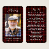 Carte de prière funéraire pour la photo de la Bour (Devant & derrière)