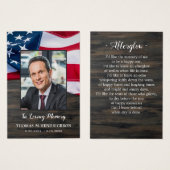 Carte de prière funéraire pour vétéran du mémorial (Devant & derrière)