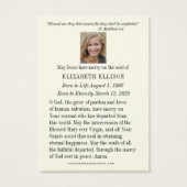 Carte de prière funéraire religieuse Gold Floral C (Dos)