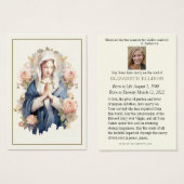 Carte de prière funéraire religieuse Vierge Marie (Devant & derrière)