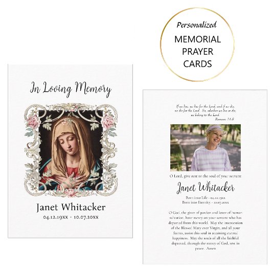 Carte de prière funéraire Rose à cadre décoratif e