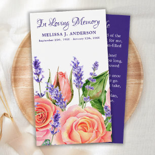 Carte de prière funéraire Rose Memorial Lavender