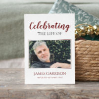 Carte de prière funéraire rouge blanc élégant avec