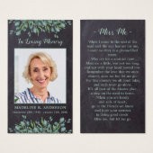 Carte de prière funéraire Rustique Eucalyptus Memo (Devant & derrière)