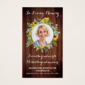 Carte de prière funéraire Rustique Memorial Sunflo (Devant)