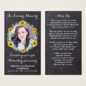 Carte de prière funéraire Rustique Memorial Sunflo (Devant & derrière)