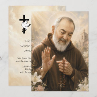 Carte de prière funéraire Saint Padre Pio 5x7 pouc