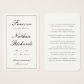 Carte de prière funéraire Script en souvenir affec (Devant & derrière)