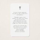 Carte de prière funéraire simple avec croix et pho (Dos)
