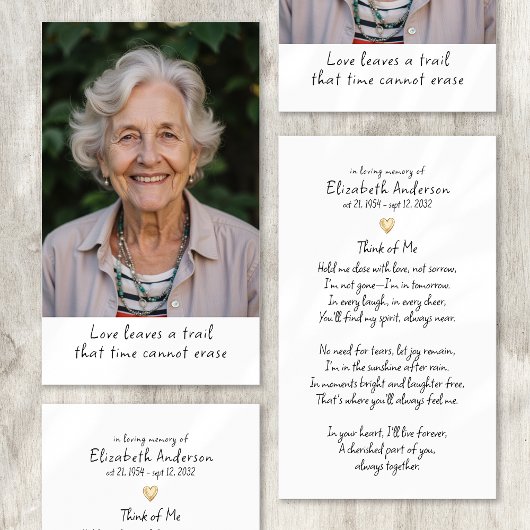 Carte de prière funéraire simple Gold Heart