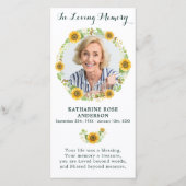 Carte de prière funéraire Sunflower Photo (Devant)