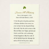 Carte de prière funéraire verte du Shamrock irland (Dos)