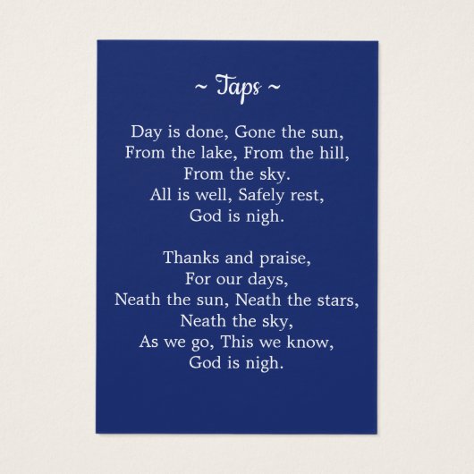 Carte de prière funéraire vétéran du drapeau de l' (Dos)