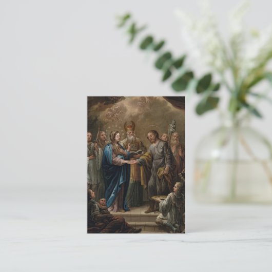 Carte de prière Mariage aux fleurs bleu aquarelle (Debout devant)