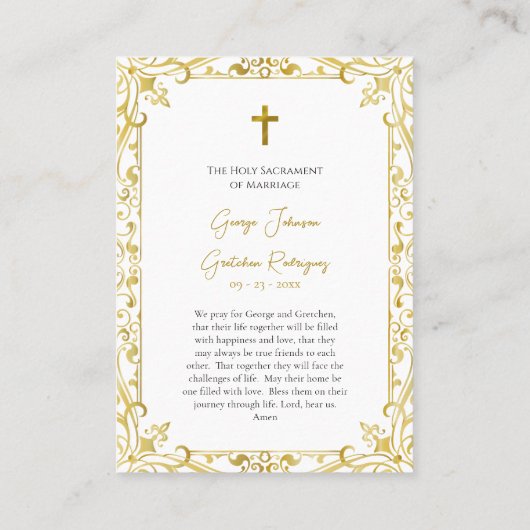 Carte de prière Mariage catholique (Dos)