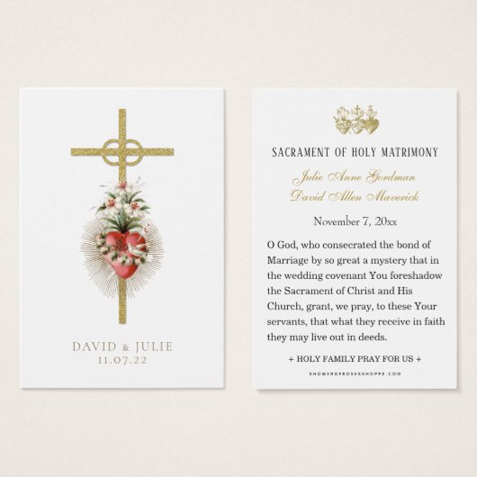 Carte de prière Mariage catholique avec croix et a (Devant & derrière)