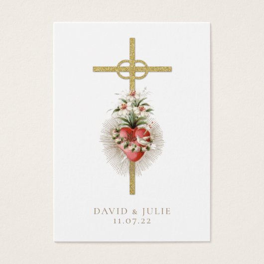 Carte de prière Mariage catholique avec croix et a (Devant)