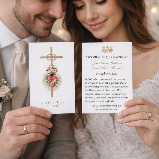 Carte de prière Mariage catholique avec croix et a