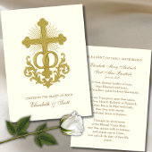 Carte de prière Mariage catholique Croix d'or