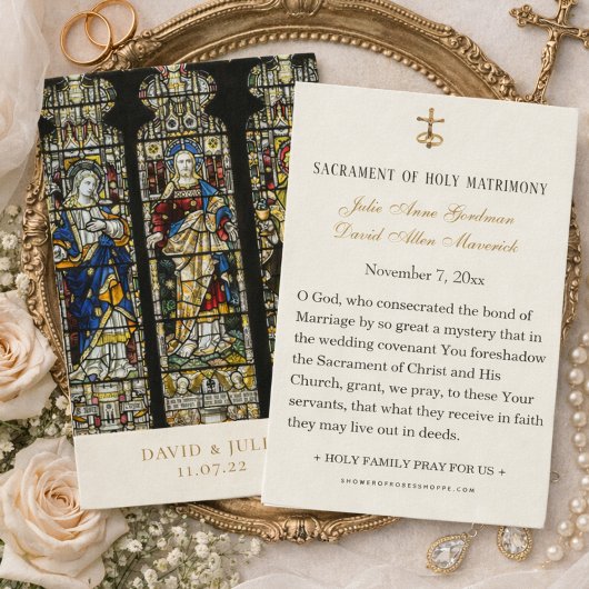 Carte de prière Mariage catholique en verre tendu