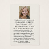 Carte de prière Mémorial catholique Marie (Dos)