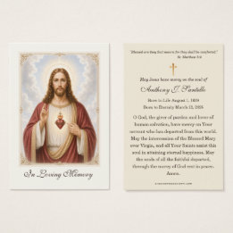 Carte de prière mémorielle catholique du Sacré-Cœu