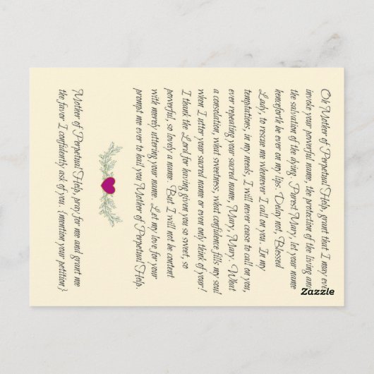Carte de prière Mère d'aide permanente (Dos)