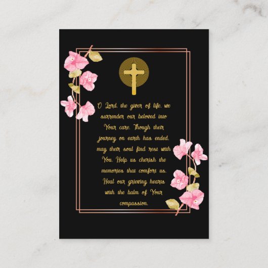 Carte de prière noire simple et élégante (Dos)