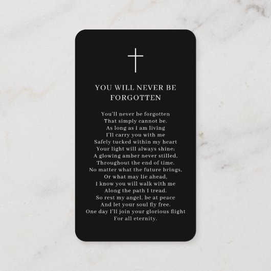 Carte de prière noire simple minimaliste (Dos)