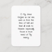 Carte de prière Notre-Dame de Fatima (Dos)