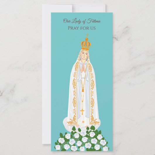 Carte de prière Notre-Dame de Fatima et roses blan (Devant)