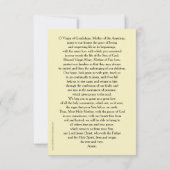 Carte de prière Notre-Dame de Guadalupe (Dos)