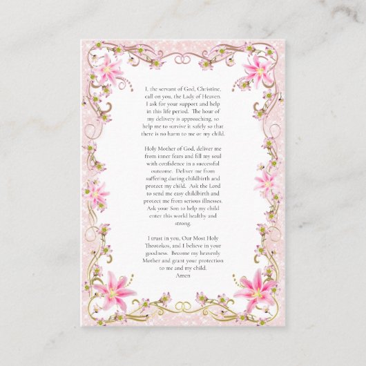 Carte de prière Orthodoxe de grossesse encadrée de (Devant)