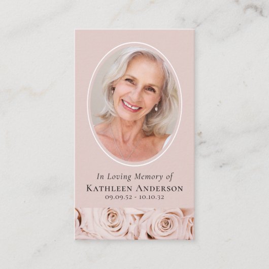 Carte de prière Oval Photo Rose Roses Memorial (Devant)