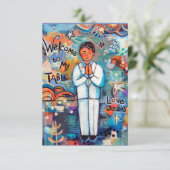 Carte de prière personnalisable Première communion (Debout devant)