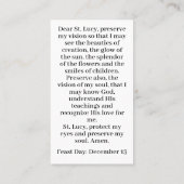 Carte de prière personnalisable Saint Lucy (Dos)