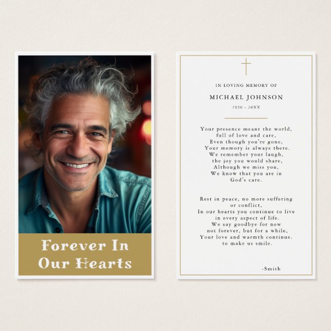 Carte de prière photo catholique Memorial Gold Mod (Devant & derrière)