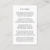 Carte de prière photo commémorative | Je suis libr (Dos)