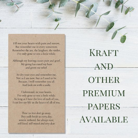 Carte de prière photo commémorative simple