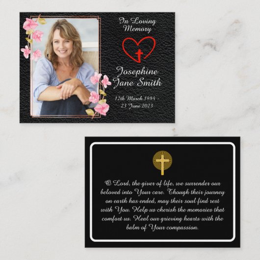 Carte de prière photo commémorative simple et élég (Devant / Derrière)
