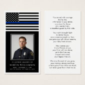 Carte de prière photo du drapeau Thin Blue Line de (Devant & derrière)