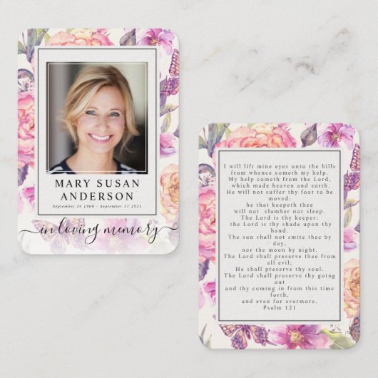 Carte de prière photo du mémorial des funérailles  (Devant / Derrière)