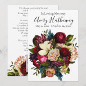 Carte de prière photo Fleur Rouge Sympathie funéra (Devant / Derrière)