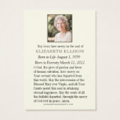 Carte de prière photo Memorial Mary funéraire (Dos)