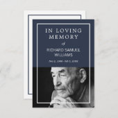 Carte de prière photo minimale bleu marine blanc (Devant / Derrière)