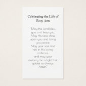 Carte de prière photo personnalisée pour les funér (Dos)