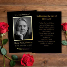 Carte de prière photo personnalisée pour les funér