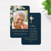 Carte de prière photo Pink Blue Floral Gold Script (Bureau)