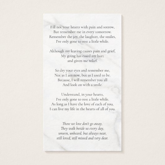 Carte de prière photo pour les funérailles commémo (Dos)